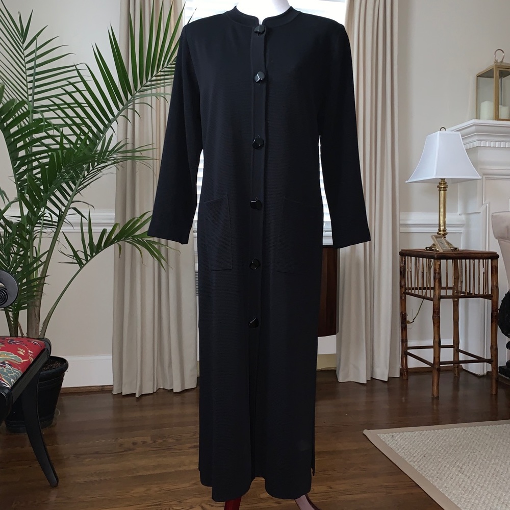 Misook Black Ribbed Knit Long Cardigan Duster